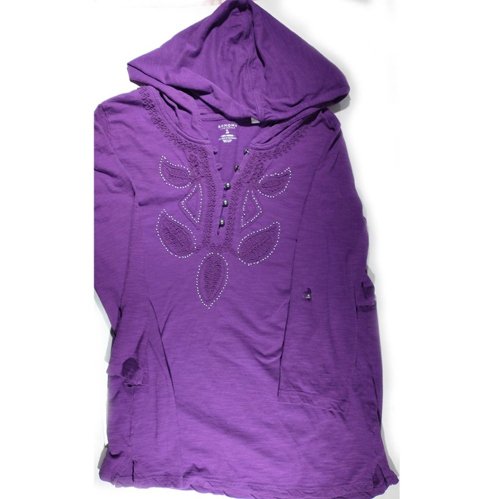 Sonoma Embellished Purple Pullover Top Hoodie Size Large